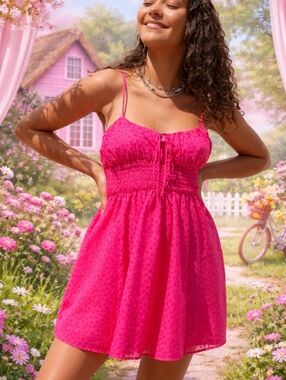 Urban Outfitters Pink Babydoll Mini Dress NWT Medium Y2K Coquette Barbiecore